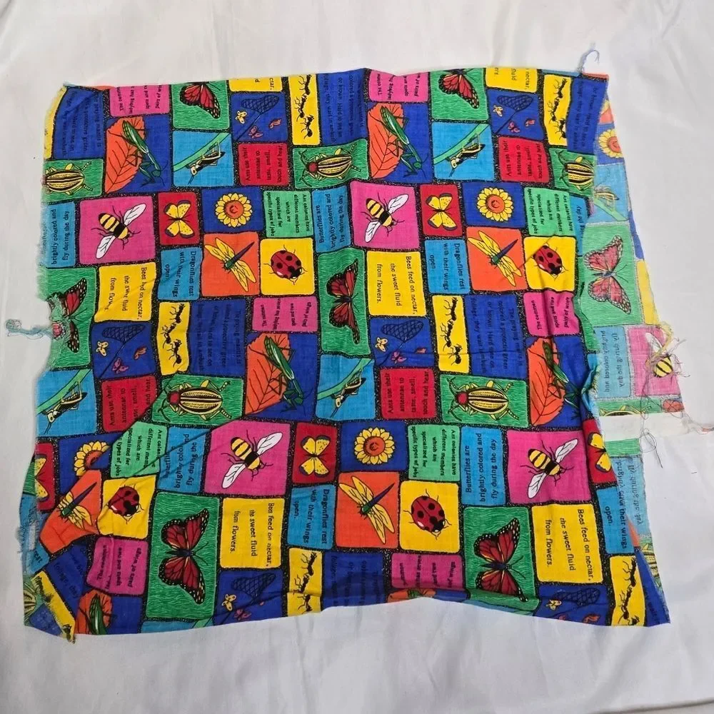 VINTAGE‎ 90s bug butterfly cow animal farm print fabric 4 pieces